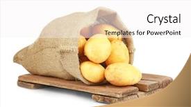  Presentation with wooden board for oktoberfest - Theme having sack with potatoes on wooden background and a  colored foreground