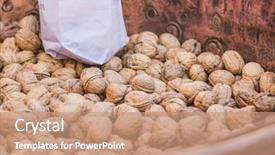  Presentation with fair - Presentation design with macadamia nuts group white - sack with walnuts background and a coral colored foreground