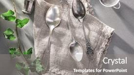  Presentation with ivy - PPT layouts with sackcloth napkin with silverware background and a gray colored foreground