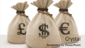  Presentation with euro - Presentation theme featuring sacks with money different currencies background and a coral colored foreground