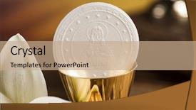  Presentation with sacrament - Amazing PPT theme having sacrament of communion eucharist symbol backdrop and a coral colored foreground