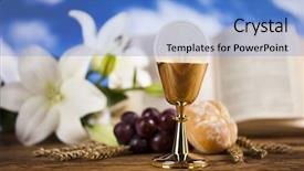  Presentation with eucharist - Audience pleasing slide set consisting of sacrament of communion eucharist symbol backdrop and a light blue colored foreground