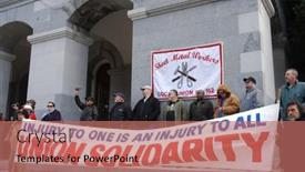  Presentation with state union - Audience pleasing slides consisting of sacramento-california-february-26-members backdrop and a coral colored foreground