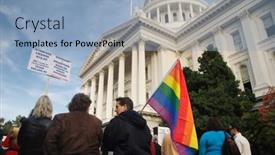  Presentation with protest - Colorful presentation enhanced with sacramento-california-november-22-2008 backdrop and a light blue colored foreground