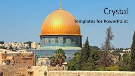  Presentation with sacred western wall - PPT theme consisting of beautiful white frost on autumn leaves on branch rime on plants at cold winter day background and a coral colored foreground