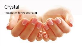  Presentation with empty - Slide deck with sacrifice giving - empty female hands isolated background and a  colored foreground