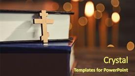  Presentation with cross love - Presentation having sacrifices love - wooden cross and books background and a tawny brown colored foreground