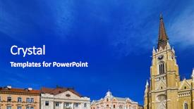  Presentation with old church building - Audience pleasing PPT layouts consisting of sad - serbia - architecture travel background backdrop and a royal blue colored foreground