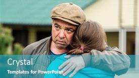  Presentation with sad woman - Slides having sad-adult-man-hugging background and a teal colored foreground