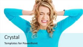  Presentation with thought - Theme consisting of sad and depressed woman deep background and a cyan colored foreground