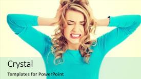  Presentation with woman sad - Beautiful presentation theme featuring sad and depressed woman deep backdrop and a teal colored foreground