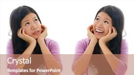  Presentation with woman sad - Presentation theme with sad and happy face expression background and a coral colored foreground