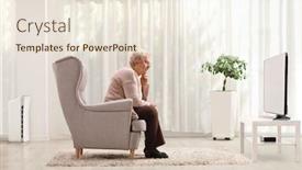  Presentation with woman sad - Slide set having sad-and-pensive-elderly-woman background and a sky blue colored foreground