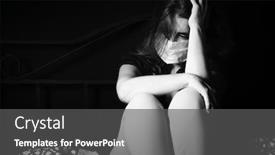  Presentation with disease - PPT theme featuring sad-and-stressed-woman-wearing background and a dark gray colored foreground