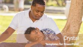  Presentation with race - Cool new slides with sad kid - african american father worried backdrop and a coral colored foreground