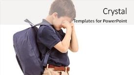 Presentation with crying - Colorful presentation theme enhanced with schoolboy crying isolated on white backdrop and a light gray colored foreground