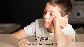  Presentation with sad child - Beautiful PPT theme featuring sad boy at home unhappy backdrop and a coral colored foreground