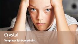  Presentation with abuse - Slide set with sad boy at home unhappy background and a coral colored foreground