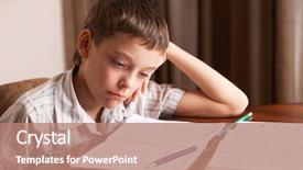  Presentation with abuse - PPT theme with sad boy doing homework child background and a coral colored foreground