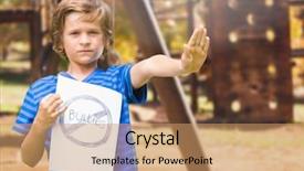  Presentation with playground - PPT layouts featuring sad boy holdingn anti bullying background and a coral colored foreground