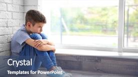  Presentation with sad - Colorful slides enhanced with sad boy sitting near window backdrop and a ocean colored foreground