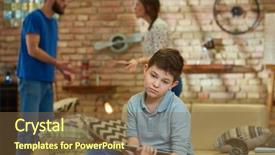  Presentation with sad - Slide set consisting of sad boy sitting on sofa background and a tawny brown colored foreground