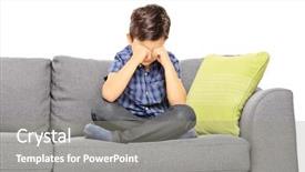  Presentation with crying - Slide set having sad boy sitting background and a gray colored foreground