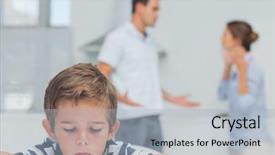  Presentation with sad child - Beautiful theme featuring sad boy while parents quarreling backdrop and a light gray colored foreground