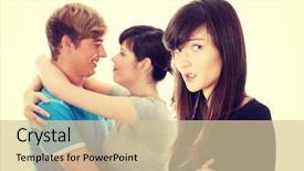  Presentation with sad girl - Cool new PPT theme with sad brunette girl jealousy backdrop and a soft green colored foreground