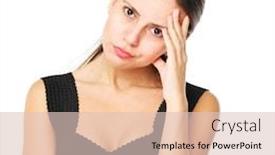  Presentation with woman sad - Presentation design featuring sad-brunette-woman-isolated background and a lemonade colored foreground