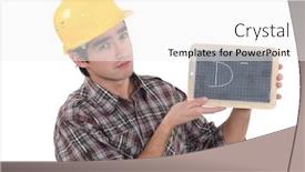  Presentation with chalk board - Cool new PPT theme with sad-builder-holding-chalk-board backdrop and a white colored foreground
