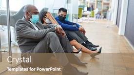  Presentation with face mask - Slide set enhanced with sad-business-people-with-face background and a coral colored foreground