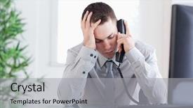  Presentation with bad news - Presentation design featuring sad businessman getting bad news background and a  colored foreground