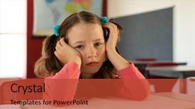  Presentation with sad girl - Beautiful theme featuring sad caucasian girl leaning backdrop and a red colored foreground