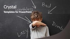  Presentation with sad child - Beautiful presentation design featuring sad child - abusive words hurt backdrop and a dark gray colored foreground