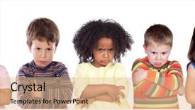  Presentation with angry child - Presentation theme with sad child - many angry children isolated background and a coral colored foreground