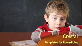  Presentation with sad child - Theme having sad child - serious student resting his head background and a tawny brown colored foreground