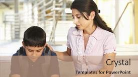  Presentation with sad teen - Slides enhanced with sad child - unhappy pre teen boy background and a coral colored foreground