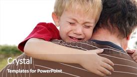  Presentation with father - Audience pleasing presentation theme consisting of sad child - young boy being comforted backdrop and a coral colored foreground
