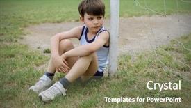  Presentation with sad child - Slides having sad child sitting background and a violet colored foreground