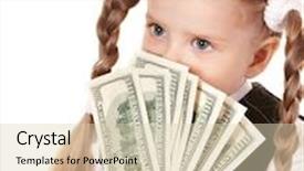  Presentation with sad child - PPT theme having sad child with money dollar isolated background and a lemonade colored foreground