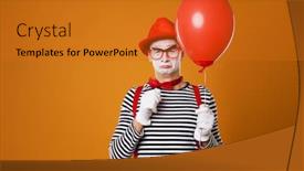  Presentation with mime - Beautiful theme featuring sad-clown-mime-in-vest backdrop and a gold colored foreground