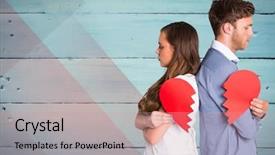  Presentation with broken heart - Theme featuring sad couple holding broken heart background and a  colored foreground
