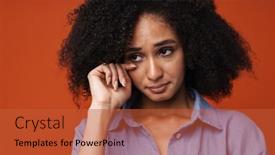  Presentation with tears - PPT theme featuring sad-crying-african-american-woman background and a red colored foreground
