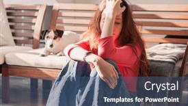  Presentation with sad teen - Slides with sad-depressed-young-adult-woman background and a ocean colored foreground