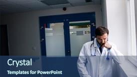  Presentation with doctor in hospital health insurance related icons healthcare person saving medical - Amazing PPT layouts having sad doctor standing in hospital backdrop and a  colored foreground