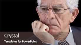  Presentation with black senior citizen - Presentation theme with sad elderly man - senior businessman thinking with his background and a dark gray colored foreground