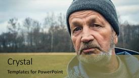  Presentation with happy sad face man - Presentation theme having sad elderly man autumn birch background and a coral colored foreground