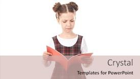  Presentation with elementary - Beautiful slide deck featuring sad-elementary-school-girl-reading backdrop and a soft green colored foreground