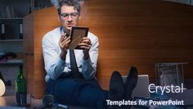  Presentation with divorce - PPT theme having sad employee in office missing his wife after divorce separation background and a navy blue colored foreground